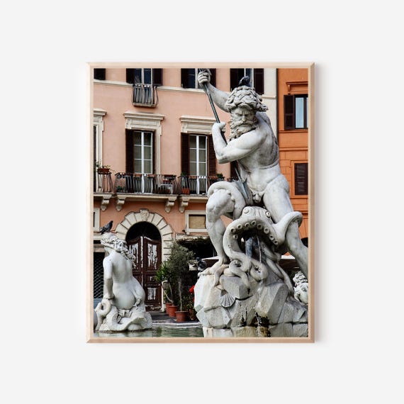 Fountain of Neptune Photo, Rome Italy Print, Piazza Navona Photograph, Travel Photography, Roman Architecture Print, Vertical Wall Art