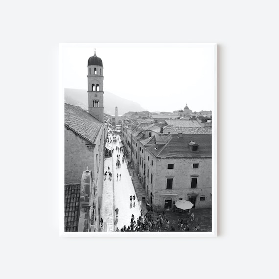 Dubrovnik in Black and White - Dubrovnik Croatia Photography Print, Stradun Wall Art