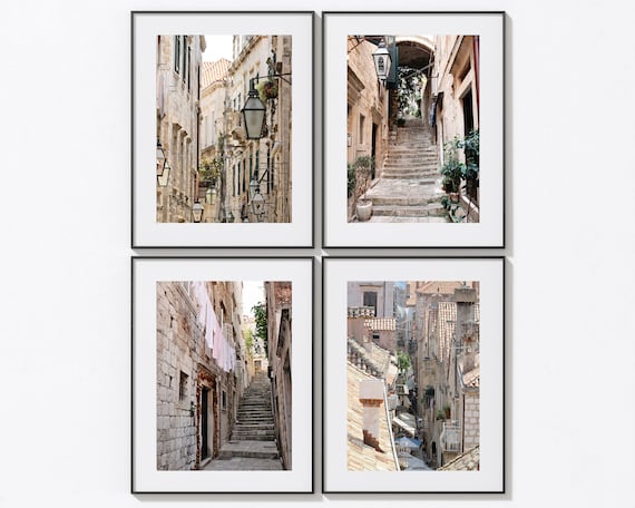 Dubrovnik Croatia Photography Print Set, Collection of 4 Neutral Croatian Architecture Photographs