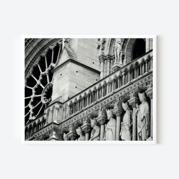 Notre Dame Details - Paris Cathedral Black and White Print, Gothic Architecture Wall Art