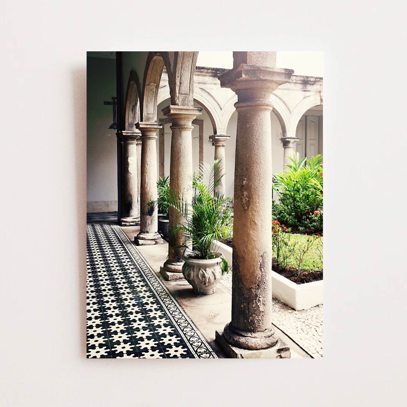 Brazil Photography, Column Photo, Black and White Tile, Architecture Print, Secret Garden, Brazilian Church Picture, Travel Photography image 3