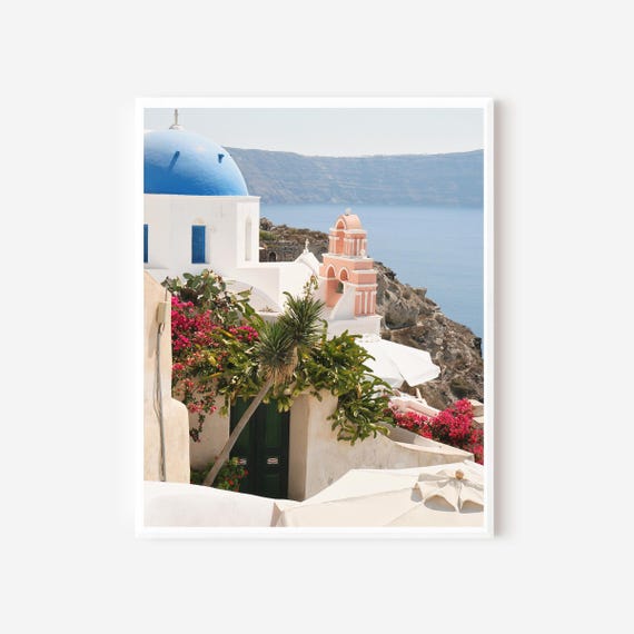 Santorini Print, Blue Dome Church Photo, Greece Photography, Greek Islands Photo, Oia, Mediterranean Wall Art, Santorini Travel Poster