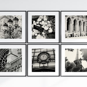 Paris Wall Art, Six Square Black and White Paris Photography Prints, Paris Print Collection, French Home Decor, Black and White Gallery Wall image 1