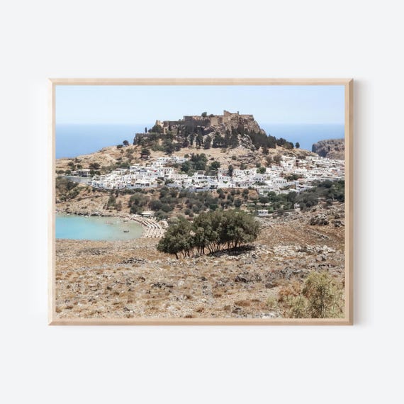 Acropolis Over Lindos - Rhodes Greece Photography, Mediterranean Coastal Wall Art