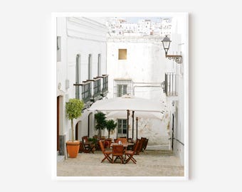 Portugal Cafe Photo Print, White Architecture, European Travel Art