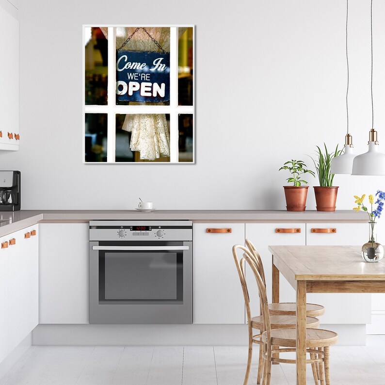 Open Sign Print, Magnolia Bakery Photo, NYC Photography Print, Navy Blue and White Print, Shop Decor, Welcome Photo, Frame and Mat Option image 2