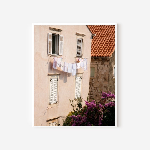 Dubrovnik Laundry Line Photography Print, European Architecture Wall Art, Mediterranean Home Decor, Croatia Travel Print