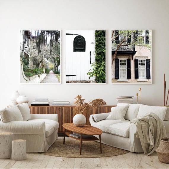 Southern Print Set - Three Vertical Photographs - Green and White Wall Art - Charleston SC and Wilmington NC Photography