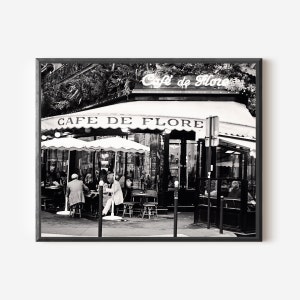 Cafe de Flore Print, Paris Cafe Photography, Black and White French Photo, Parisian Kitchen Wall Art, French Bistro Picture, Paris Decor