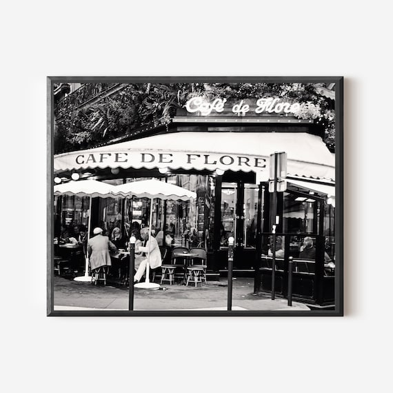 Parisian Cafe Wall Art, Cafe de Flore Black and White Photography, French Bistro Decor, Paris Wall Art