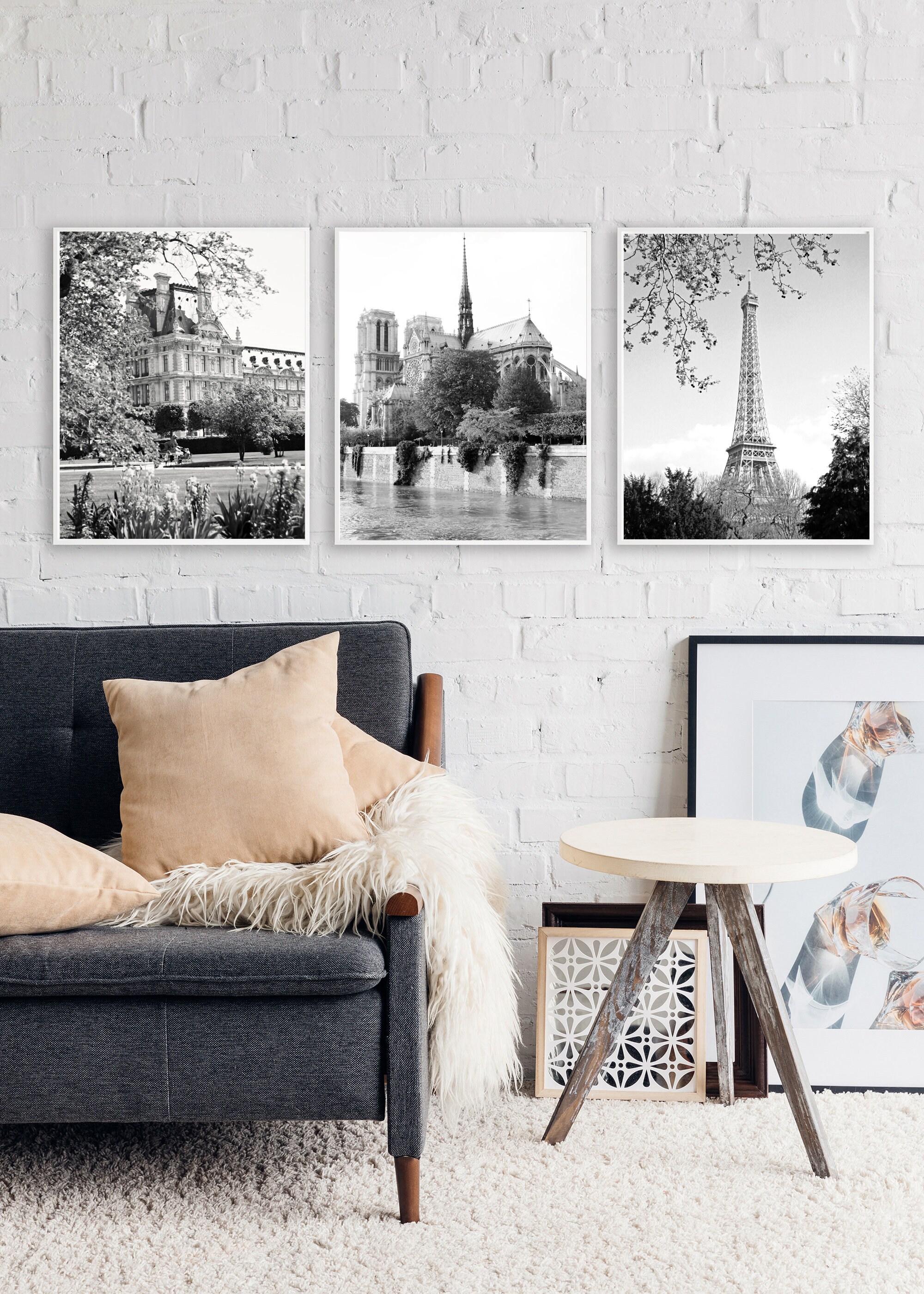 Black and White Paris Three Print Set French Wall Art Etsy