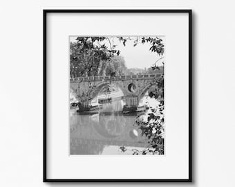 Black and White Rome Print, Ponte Sisto Photo, Italy Photography, Italian Wall Art, Bridge Picture, Tiber River Photo, Travel Photography