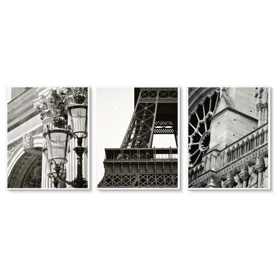 Paris Print Collection in Black and White - Paris Gallery Wall Photography - Louvre - Eiffel Tower Photo - Notre Dame Print - Matted Option
