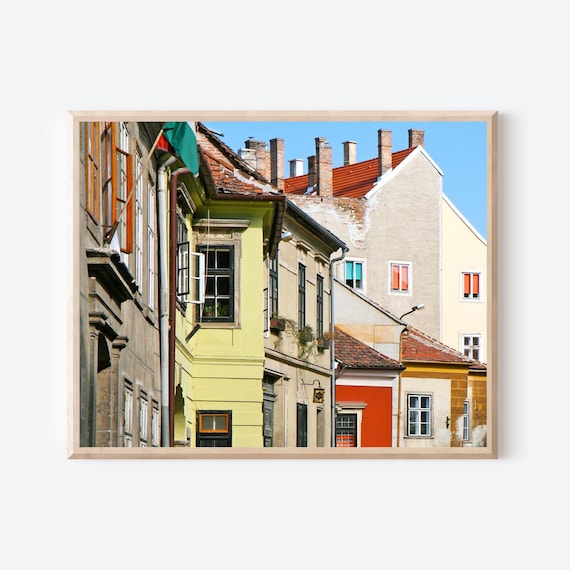 Hungary Art, Hungarian Print, Colorful Architecture Picture, Sopron Hungary, Travel Photography, Hungarian Wall Art, Lime Green and Orange