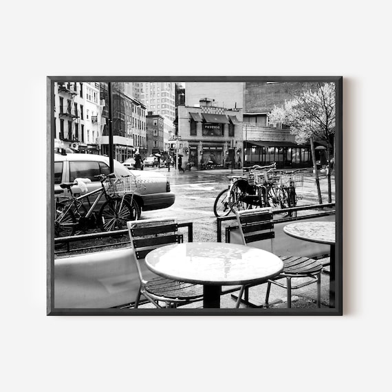 Black and White New York City Street Photography Print - Urban Photograph -  NYC Taxi Photo - Manhattan Wall Art - City Restaurant Decor