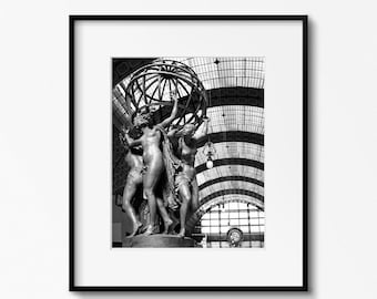 Musee D'Orsay Print, Black and White Paris Photography, Four Parts of the World Holding Celestial Sphere Photograph, Paris France Museum Art