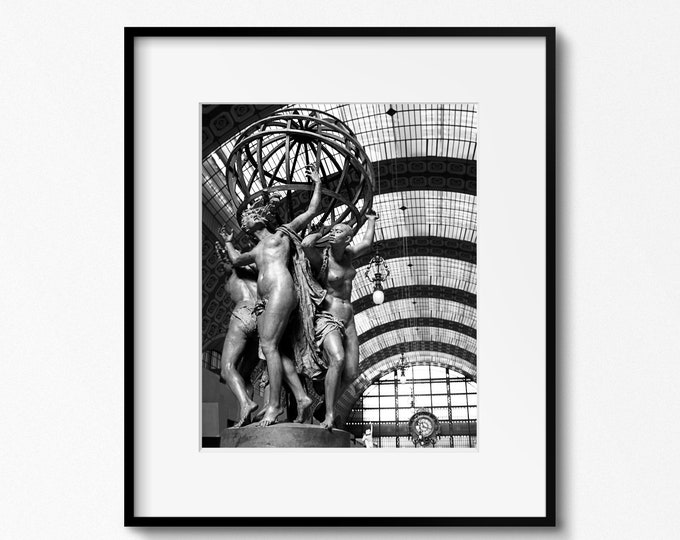 Musee D'Orsay Print, Black and White Paris Photography, Four Parts of the World Holding Celestial Sphere Photograph, Paris France Museum Art