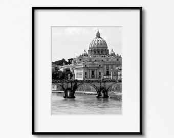 Rome Italy Print, St Peters Basilica Photograph, Vatican Photography, Black and White Wall Art, Saint Peters Cathedral Photo, Italian Art