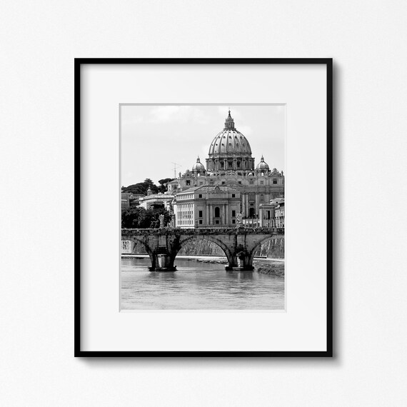 Rome Italy Print, St Peters Basilica Photograph, Vatican Photography, Black and White Wall Art, Saint Peters Cathedral Photo, Italian Art