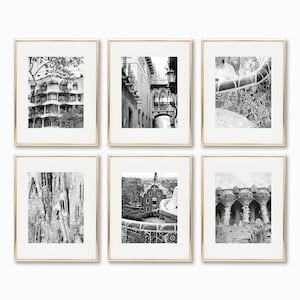 Black and White Barcelona Spain Photography Set of Six Prints - Spanish Wall Art  - Gaudi Architecture Photographs - Vertical Photos