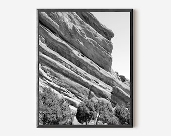Red Rocks Amphitheater Photo Print, Black and White Colorado Landscape