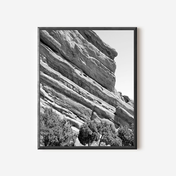 Red Rocks Photo Print, Colorado Photography, Black and White Red Rocks Print, Amphitheatre Photo, Colorado Landscape, Gift for Concert Fan