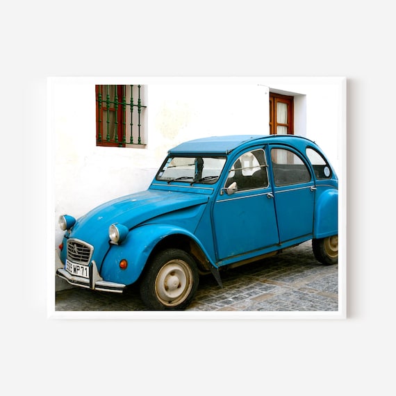 Vintage Car Print, Citroen Ugly Duck Photograph, Portugal Photography, Blue Car Picture, Portuguese Decor, Little Boys Room Wall Art