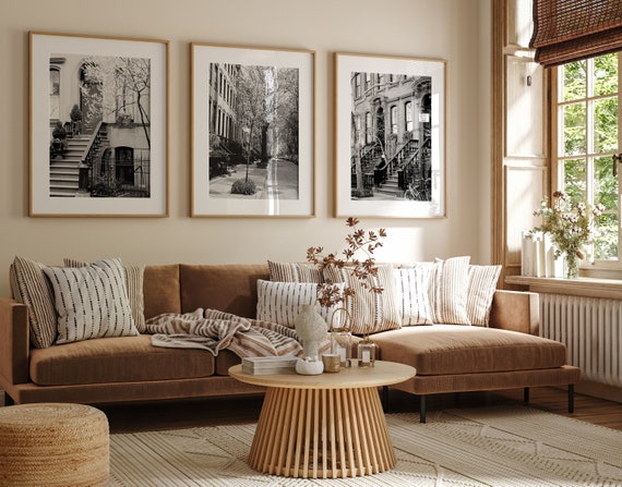 West Village Photography Collection, Black and White Brownstone Prints, New York Street Scenes, Spring Blossoms Wall Art, Urban Home Decor