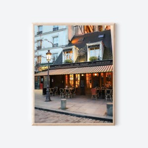 Paris Cafe Print, Evening at Le Petit Châtelet, Paris Photography, Bistro Wall Art, Travel-Inspired European Decor