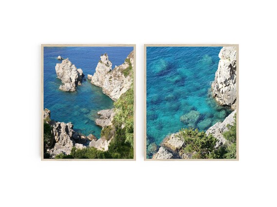 Corfu Seascape Two Print Set - Greece Photography Collection - Turquoise Wall Art - Coastal Decor - Greek Island Photographs - 2 Photos