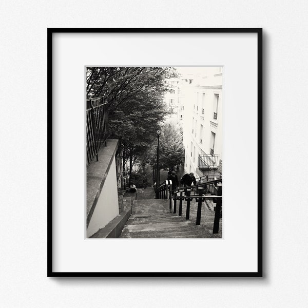 Montmartre Stairs Print, Black and White Paris Photography, Montmartre Steps, Parisian Wall Art, Urban Paris Photo, Large Paris Picture