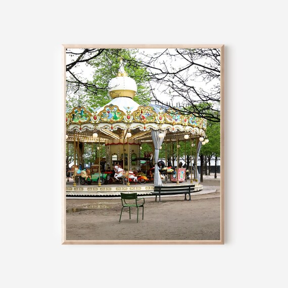 Tuileries Carousel Photography Print, Whimsical Paris Wall Art