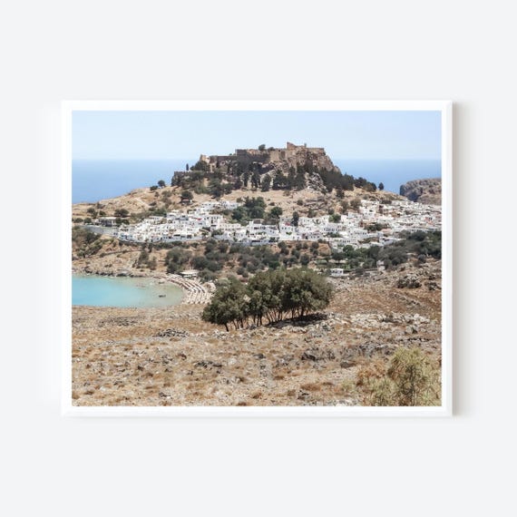 Acropolis Over Lindos - Rhodes Greece Photography, Mediterranean Coastal Wall Art