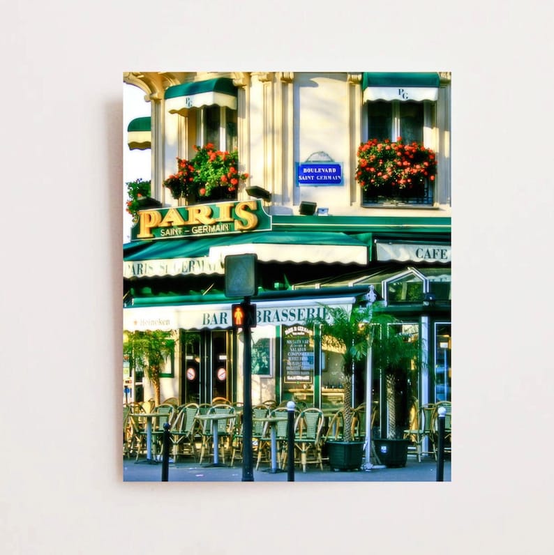 French Cafe Art, Paris Bistro Print, Paris Saint Germain Photograph, Emerald Green Wall Art, Parisian Apartment, Paris Travel Photography image 3