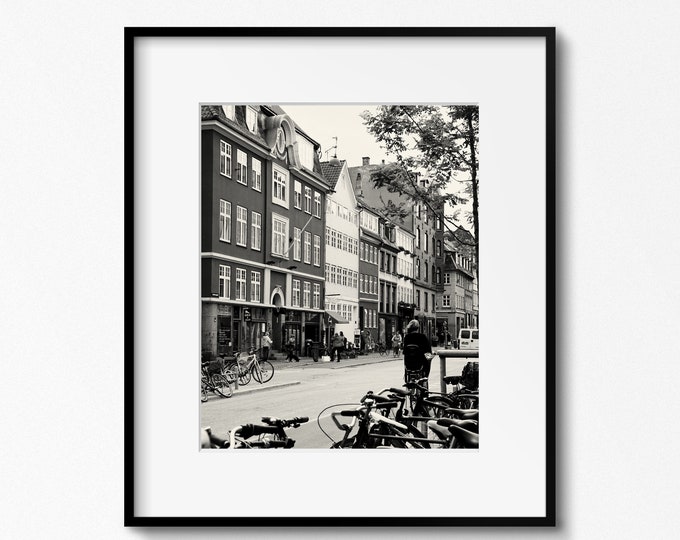 Black and White Copenhagen Print, Denmark Photography, Copenhagen Wall Art, Danish Street Photograph, Urban Wall Decor, Copenhagen Bike Art