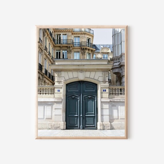 Paris Photography Print of Classic Parisian Architecture with Elegant Green Door in Paris France