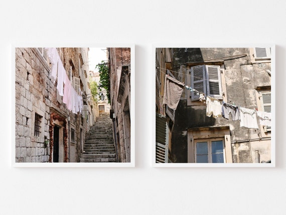 Laundry Room Wall Art - Set of Two Laundry Square Photograph Prints - Rustic European Wall Decor