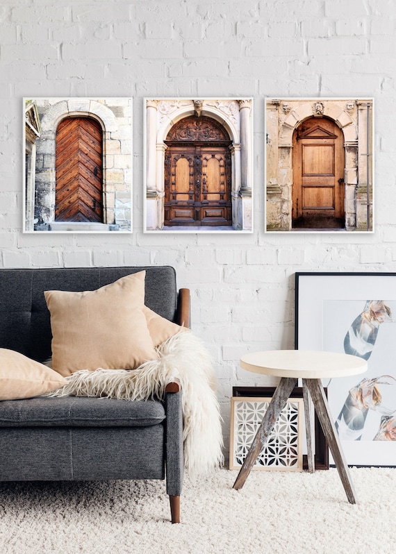 Brown Door Print Set - Three Denmark Photography Prints - Shakespeare's Hamlet - Door Photos - Brown and Cream Wall Art - Neutral Decor