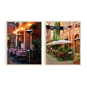 Rome Italy Print Set - 2 Italian Travel Photography Prints - Rome Dining Kitchen Wall Art - Two Vertical Cafe Pictures - Red Orange Photos