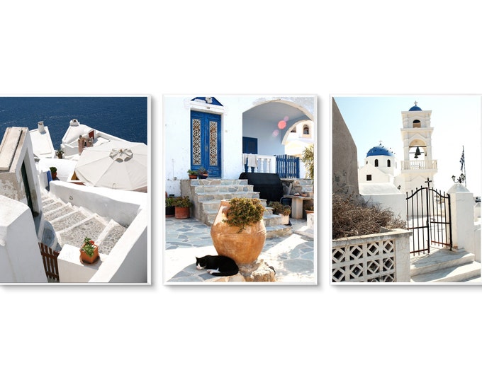 Three Santorini Greece Photography Prints - Greek Island Vertical Pictures - 3 Oia Architecture Pictures - Travel Photography Collection