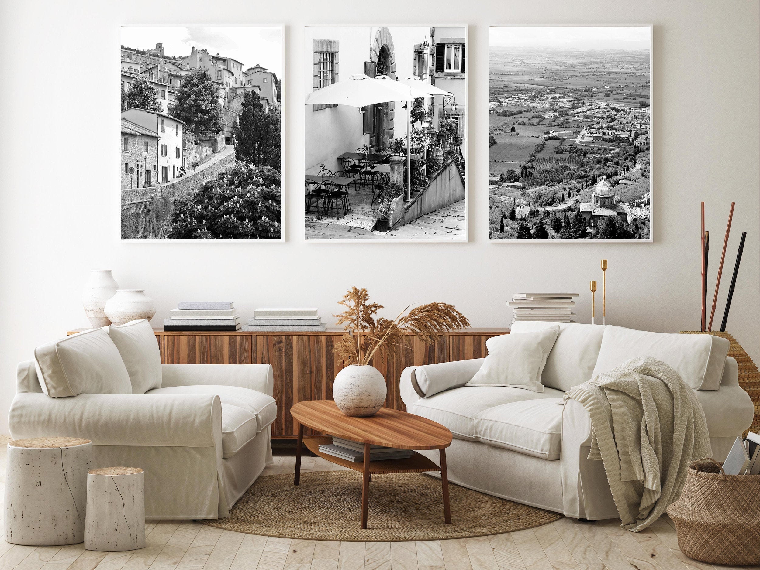 Black and White Tuscany Italy Three Print Set - Italian Vertical Wall