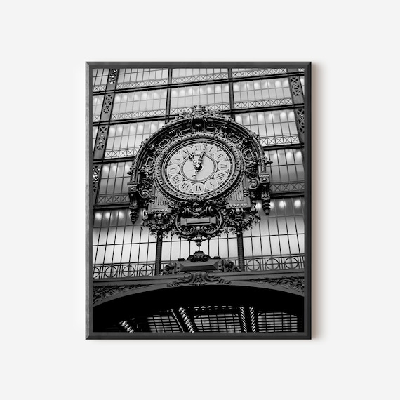 Musee D'Orsay Clock Print, Black and White Paris Photography, Vintage Style Paris Art, French Wall Art, Parisian Decor, Clock Photograph