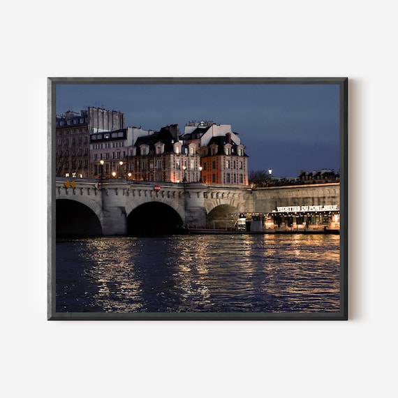 Paris Photography Print, Vendettes du Ponte Neuf Photo, Night in Paris Art, Parisian Home Decor, French Wall Art, Dark and Moody Paris