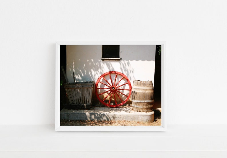 Rustic Home Decor Red Wagon Wheel Photograph Greece Etsy