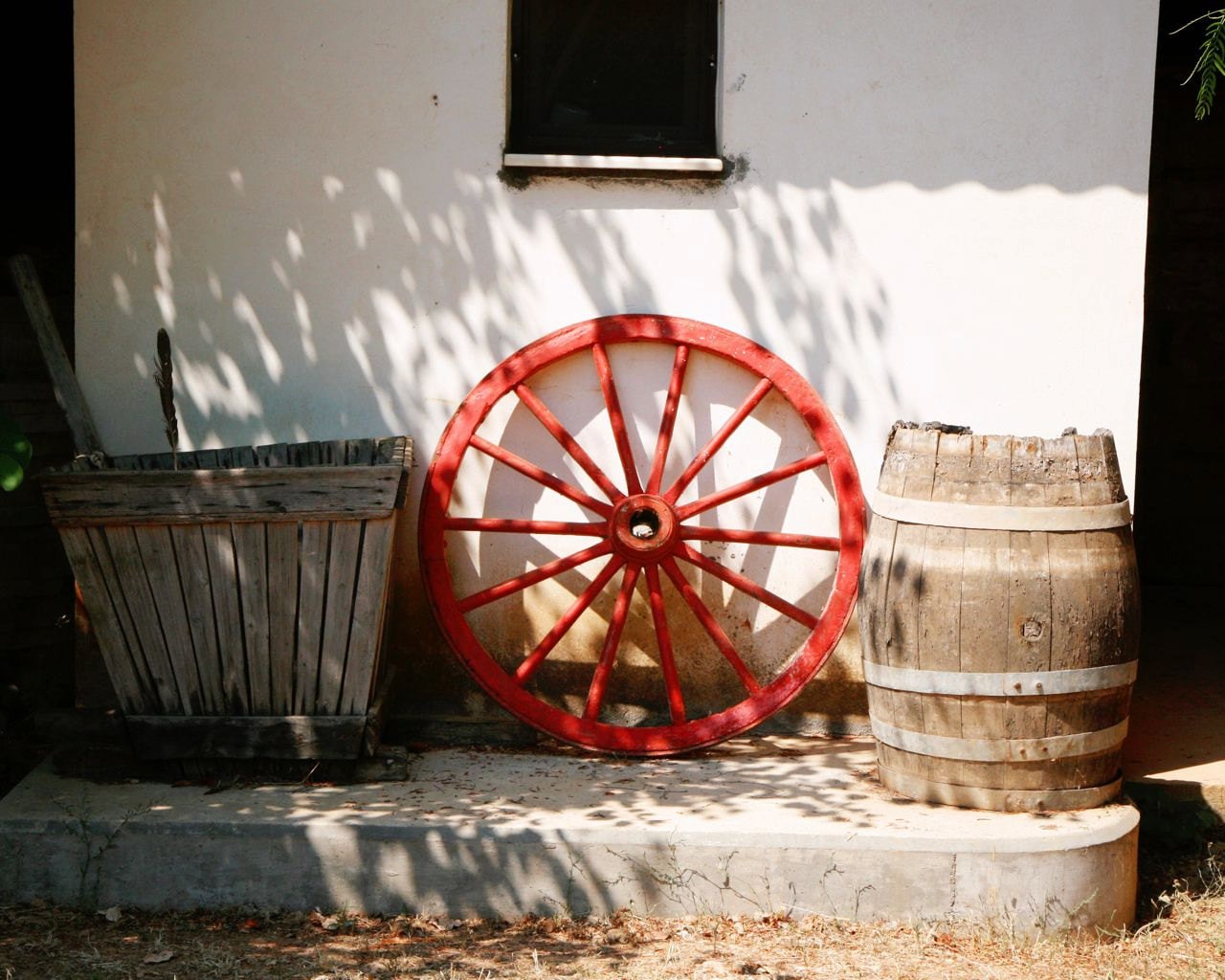 Winery Photography Print Red Wagon Wheel Photograph Rustic
