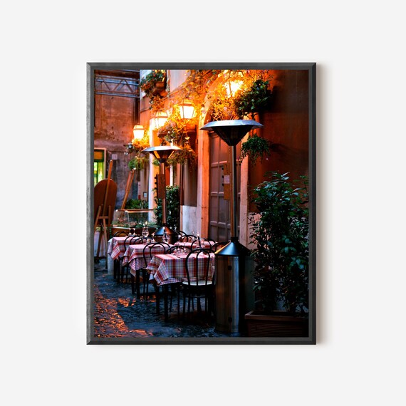 Rome Twilight Restaurant Print, Italian Candlelight Dining Photography, Romantic Trattoria Wall Art, European Kitchen Decor