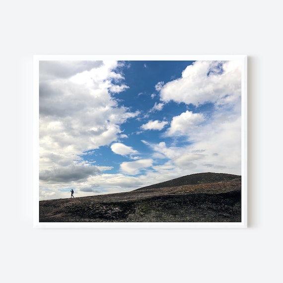Solitary Walk Under Icelandic Skies, Minimalist Landscape Photography Print, Iceland Travel Wall Art
