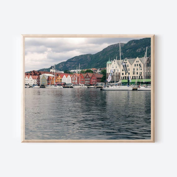 Bergen Norway Harborfront Photography Print, Scandinavian Wall Art, Coastal Home Decor