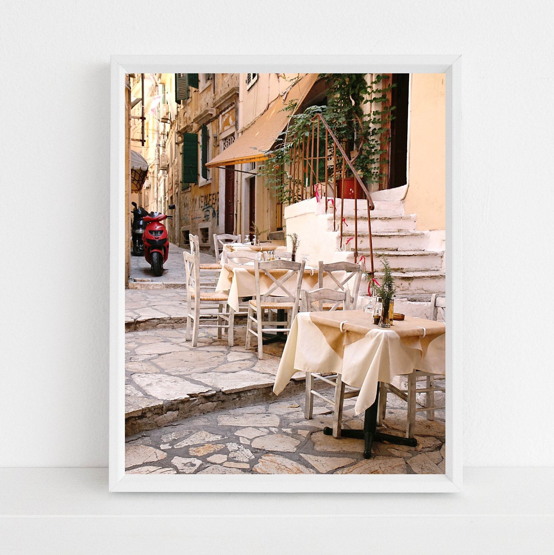 Corfu Greece Photography, Greek Taverna Print, Sidewalk Cafe Photo