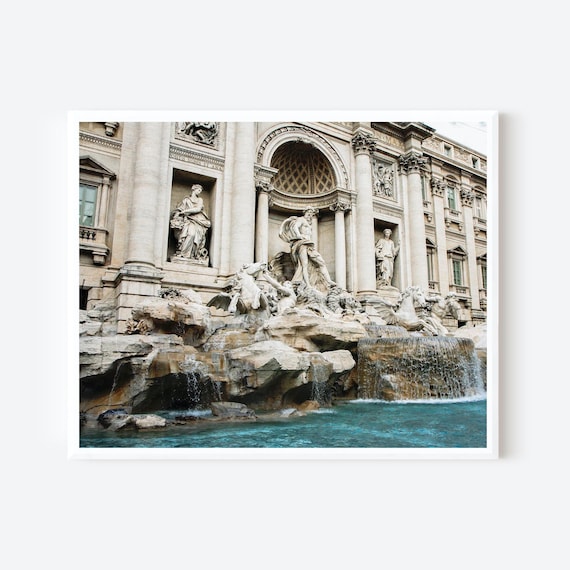 Trevi Fountain Print, Rome Photography, Italian Wall Art, Travel Decor, Neutral Architecture Photo